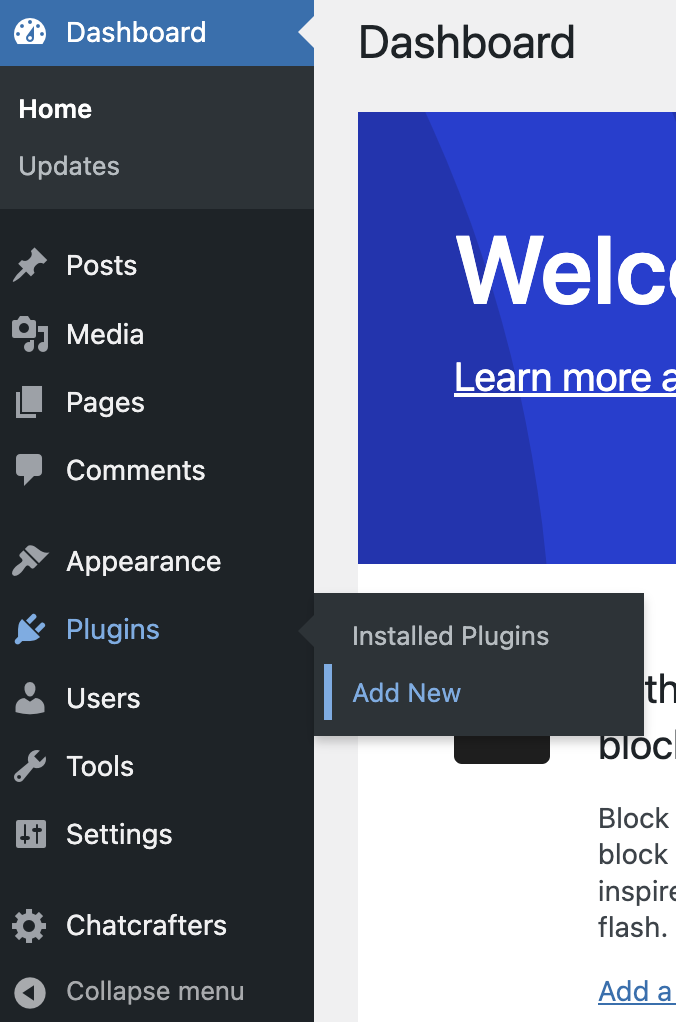 WPMissionControl Plugin - Navigate to Add New Plugin