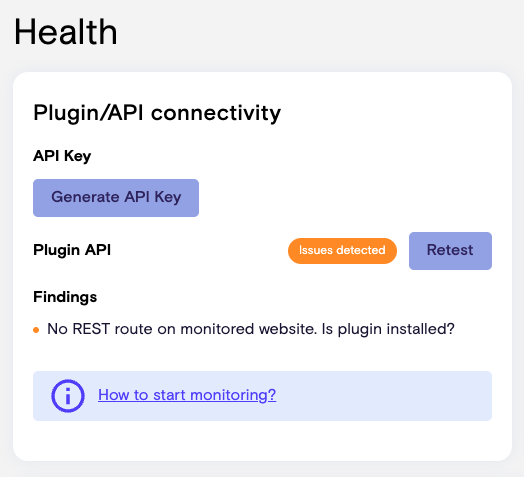 How to set up website health monitoring - Step 3 - Generate API Key