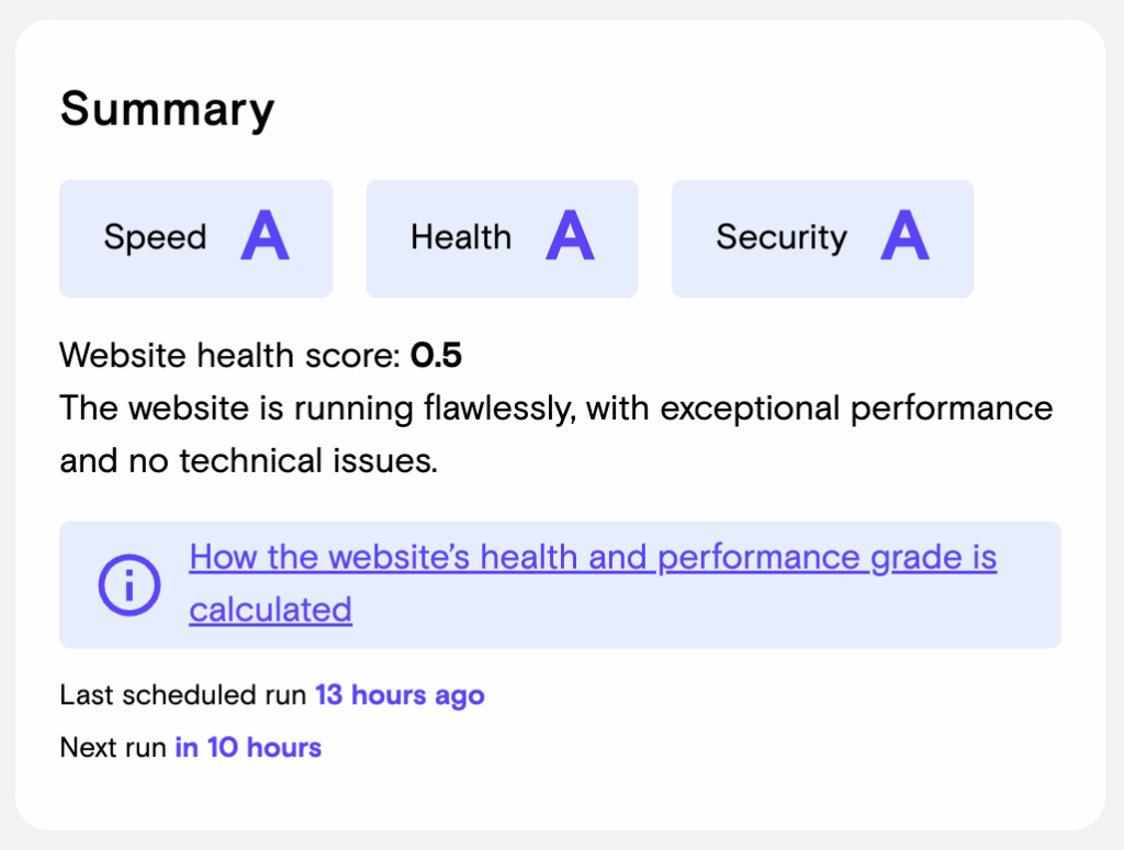 Website health assessment A-F grades screenshot