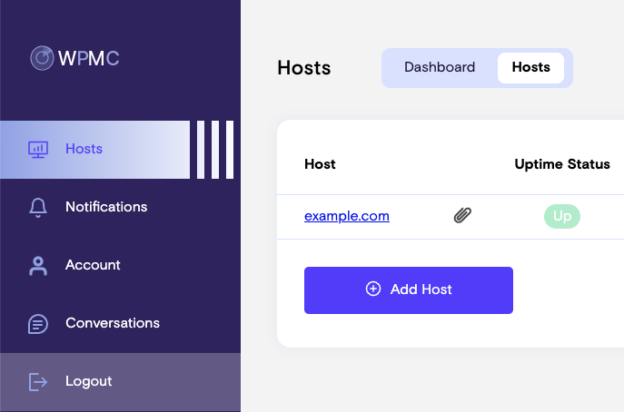 WPMissionControl Dashboard - Navigate to Hosts