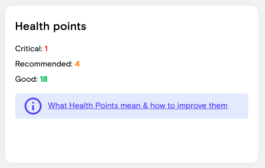 Wordpress Health Points in WPMissionControl Dashboard